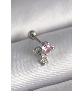 Gümüş Renk Pembe Zirkon Taşlı Sallantı Yıldız Detay Tragus Piercing - EBJ241123W29388
