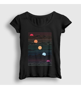 Presmono Kadın Siyah Sun Phases Güneşin Fazları T-Shirt 551732tt