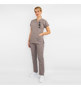 Ünisex Vizon Esnek Likralı Doktor Hemşire Aşçı Scrubs Üniforma Takım