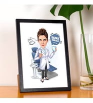 Kişiye Özel Diş Hekimi Kadın Karikatürlü Resim Çerçevesi