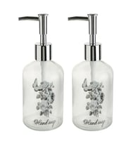 2 ADET CAM SIVI SABUNLUK,ÇİÇEKLİ 300ML BANYO SETİ  7,6X15,5CM