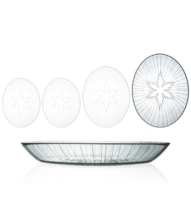 Decocia 1 Adet 33cm Oval Cam Salata Sunum Tabağı Vega Desenli