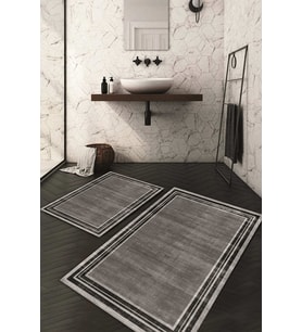 Dijital Baskılı Kaymaz Taban Yıkanabilir 2'li Klozet Takımı Banyo Paspası NDKZ-HT-304 (Gri)