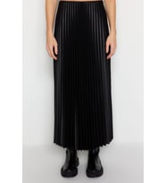 Moda Regular Düz Desen Günlük Maxi Boy Piliseli Maxi Esnek Örme Etek