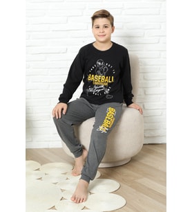 Erkek Çocuk Pijama Takımı %100 Pamuk İnterlok Kumaş 12447 MODANINO (Siyah)
