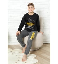 Erkek Çocuk Pijama Takımı %100 Pamuk İnterlok Kumaş 12447 MODANINO (Siyah)