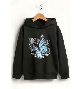 Unisex Butterfly Baskılı Sweatshirt (Siyah)