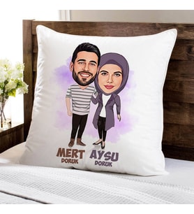 Kişiye Özel Sonsuza Dek Seninle Sevgilim Karikatürlü Yastık