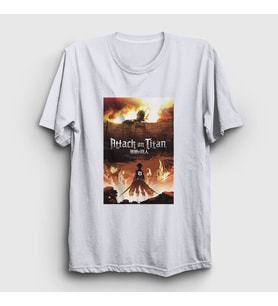Presmono Unisex Beyaz Poster Anime Attack On Titan T-Shirt 124617tt