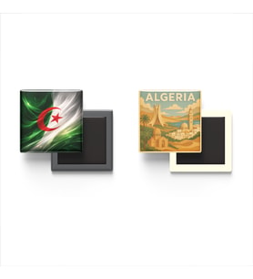 Buzdolap Magnetleri - Cezayir Bayrağı ve Paper Cut Tema - 2'li Set Magneti