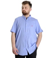 Mode XL Büyük Beden Erkek Keten Likralı Gömlek 20393 Mavi
