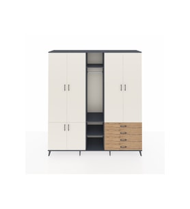 Hyperion Dolap 14 Raflı 4 Çekmeceli Tek Askılı 220x44x243 Antrasit-Aytaşı/Çam