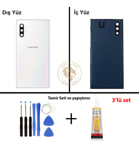Samsung Note 10 Plus Beyaz Arka Pil Kapağı Batarya Kapağı Lazer Kesim + Yapıştırıcı ve Vida Seti