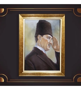 Altın Varaklı Çerçeveli Paspartulu Atatürk Tablo z5086 (Gold)