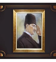 Altın Varaklı Çerçeveli Paspartulu Atatürk Tablo z5086 (Gold)