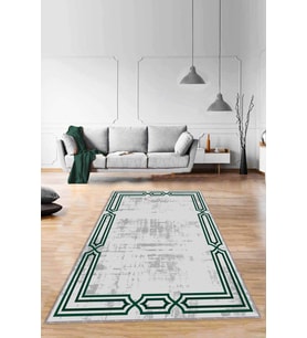 Yeşil Çerçeveli Kaymaz Taban Makinede Yıkanabilir Halı RV080 - 100 x 160 cm