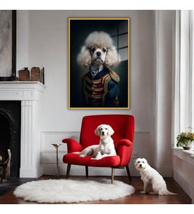 Metal Çerçeveli Temperli Cam Tablo Üniformalı Poodle (Gold)