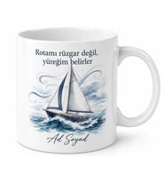 Yelkenli Gemi Rüzgar Çizimli Denizlere Açılan Özgür Kaptan Kupa Bardak Hediye