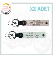 Pudra-Beyaz, Motor Tutkunlarına, İsim Plaka ve B Rh (+) Yazılı Özel Üretim Deri 2'li Anahtarlık Set