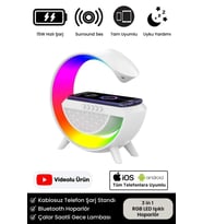 Kablosuz Şarj Led Işıklı Bluetooth Hoparlör Radyolu Müzik Çalar Saatli Telefon Standı 3in1 Speaker