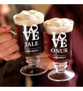 Çiftlere Hediyelik Love Temalı Irish Kahve Seti