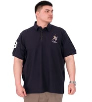 Mode XL Büyük Beden Erkek T-Shirt Polo Yaka Nakış Detaylı U25311 Lacivert