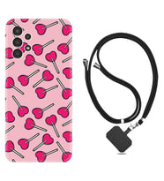 Samsung Galaxy M14 Kılıf Resimli Boyun Askılı İpli Desenli Silikon Heart Lollipop 1414