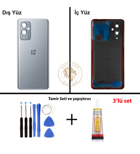 One Plus Vida Seti + Yapıştırıcı One Plus 9 Gri Yapıştırıcı B-7000 Yapıştırıcı Vida Seti Arka Kapak Arka Cam Batarya Kapağı Lazer Kesim Kapak Pil Kapağı Back Cover