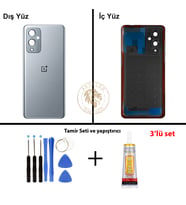 One Plus Vida Seti + Yapıştırıcı One Plus 9 Gri Yapıştırıcı B-7000 Yapıştırıcı Vida Seti Arka Kapak Arka Cam Batarya Kapağı Lazer Kesim Kapak Pil Kapağı Back Cover