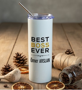 Kişiye Özel Patrona Hediye Pipetli Çelik Termos Doğum Günü Hediyesi (Beyaz)