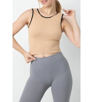 Gigotto Seamless Ripli Crop Tişört (Bej)