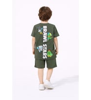 Cg Kids Brawl Stars Erkek Çocuk Tshirt & Şort Alt Üst Takım Sırt Baskı Detay (Yeşil)