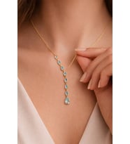 14 K Gold Kaplama 925 Ayar Gümüş Aquamarin Y Kolye