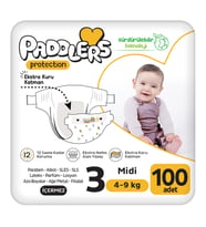 Paddlers Protection Bebek Bezi 3 Numara Midi (4-9 Kg) 100 Adet – 2’li Jumbo Set, Maksimum Koruma