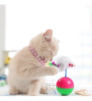 Kedi Oyun Topu Tüylü Fareli Hacı Yatmaz Eğitici Yavru Kedi Fare Kovalama Oyuncağı