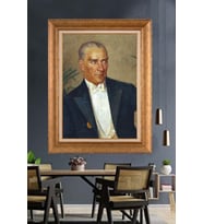 Altın Varaklı Çerçeveli Paspartulu Atatürk Tablo DC1610 (Gold)