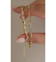 Hamsa Fatma eli Ay Yıldız Nazar 2 li Bileklik 925 Ayar (Gold)