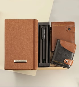 Kişiye Özel Termo Deri Taba Defter & Kişiye Özel Metal Tükenmez Kalem & Kişiye Özel Erkek Cüzdan &   Kişiye Özel Kartlık Hediye Seti
