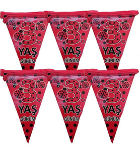Pandoli Uğur Böceği 3 Yaş 10 Lu Kağıt Bayrak Flama Set Kırmızı Renk
