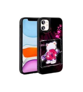 Apple iPhone 11 Uyumlu Kılıf Parlayan Kabartmalı İkonik Figürlü Zore Amas Silikon Kapak (Siyah)
