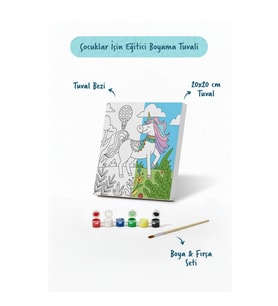 Unicorn & Doğa Temalı Çocuk Boyama Tuvali – Şövalesiz Boya Seti 20x20