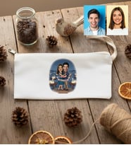 Kişiye Özel Karikatürlü Kuğular ve Aşıklar Kalemlik Ham Bez Sevgililer Günü Hediyesi