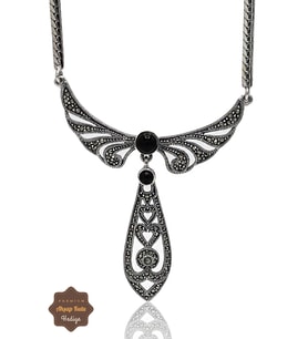 Oniks Taşlı Melek Kanat Model Markazit Taşlı Gümüş Kadın Gerdanlık 201024266