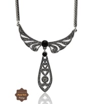 Oniks Taşlı Melek Kanat Model Markazit Taşlı Gümüş Kadın Gerdanlık 201024266