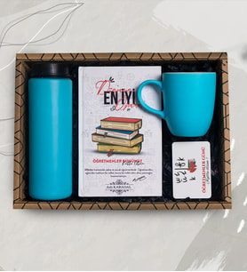 Öğretmen Hediye Seti, & Renkli Kupa Bardak, Cam Suluk, Defter, Magnet