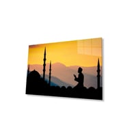 Cami Gün Batımı Dua Dini Duvar Dekoru Cam Tablo 4mm Dayanıklı Temperli Cam (Çok Renkli)