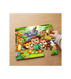 Mutlu Çocuk ve Sevimli Arkadaşları Tasarımlı 24 Parça Ahşap Çocuk Puzzle MPK0608