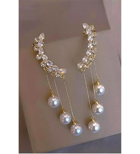 ELEGANT TAŞLI İNCİLİ SALLANTILI KÜPE