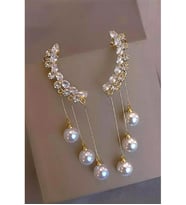 ELEGANT TAŞLI İNCİLİ SALLANTILI KÜPE