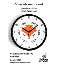 İsme Özel Sevimli Tilki Çocuk Odası Duvar Saati Orta Boy 30 cm Siyah Camlı Sessiz